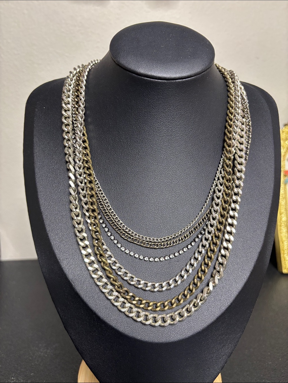 Express Multi-Row Silver and Gold Tone Layered Chain Statement Necklace